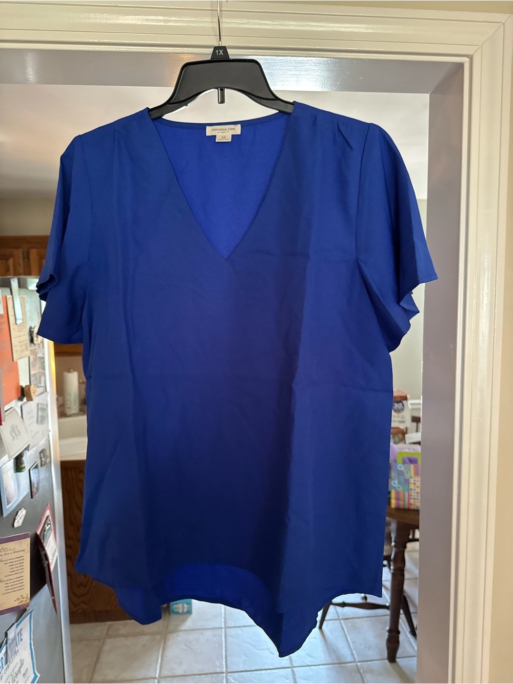 Chic Soul Cobalt Blue V-Neck Flutter Sleeve Blouse